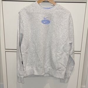 Nike Light Gray Crewneck Sweatshirt with Blue Logo